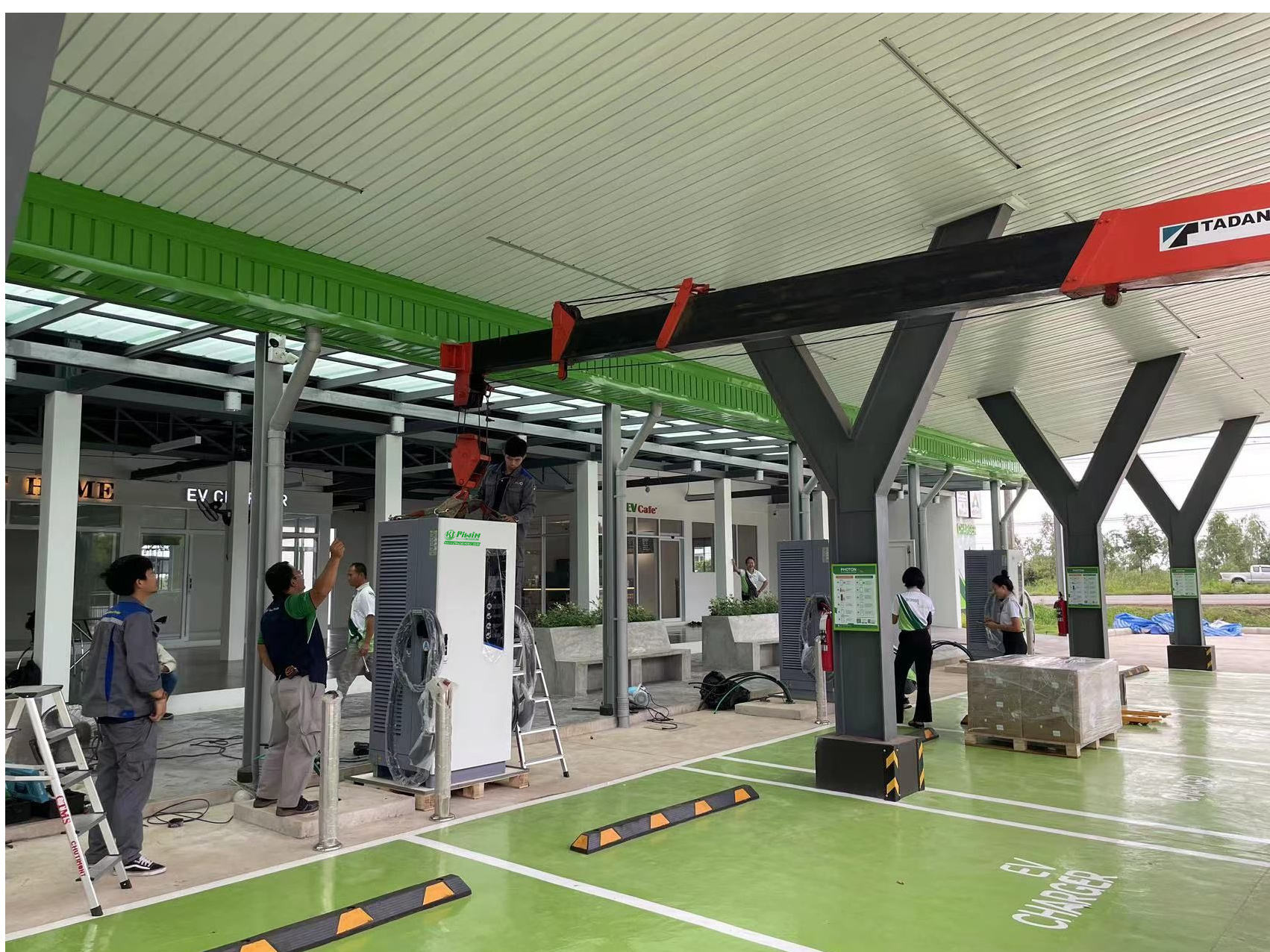 Installation of a DC EV Charging Station by Pilot x Piwin in an urban area of Singapore, showcasing the company's commitment to expanding electric vehicle infrastructure.